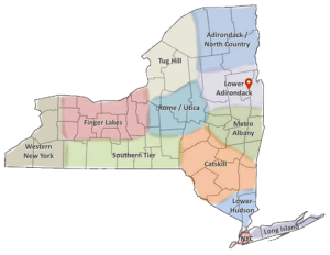 maploweradiron Lower Adirondacks Region Map with Pin