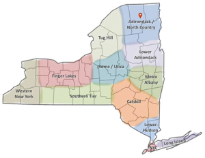 Adirondacks/North County Region Map with Pin